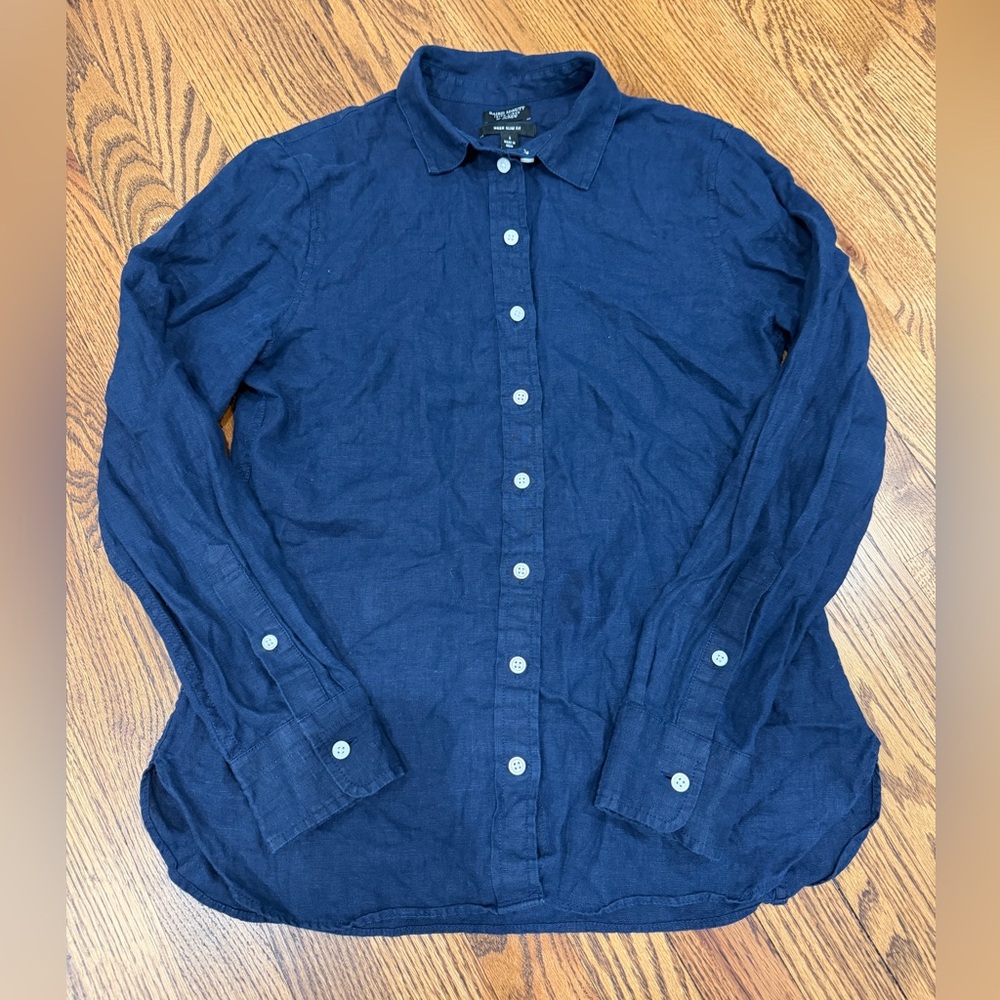 J.Crew Baird McNutt Irish Linen Wren Slim Fit Navy Blue Button-Up Shirt Size 6